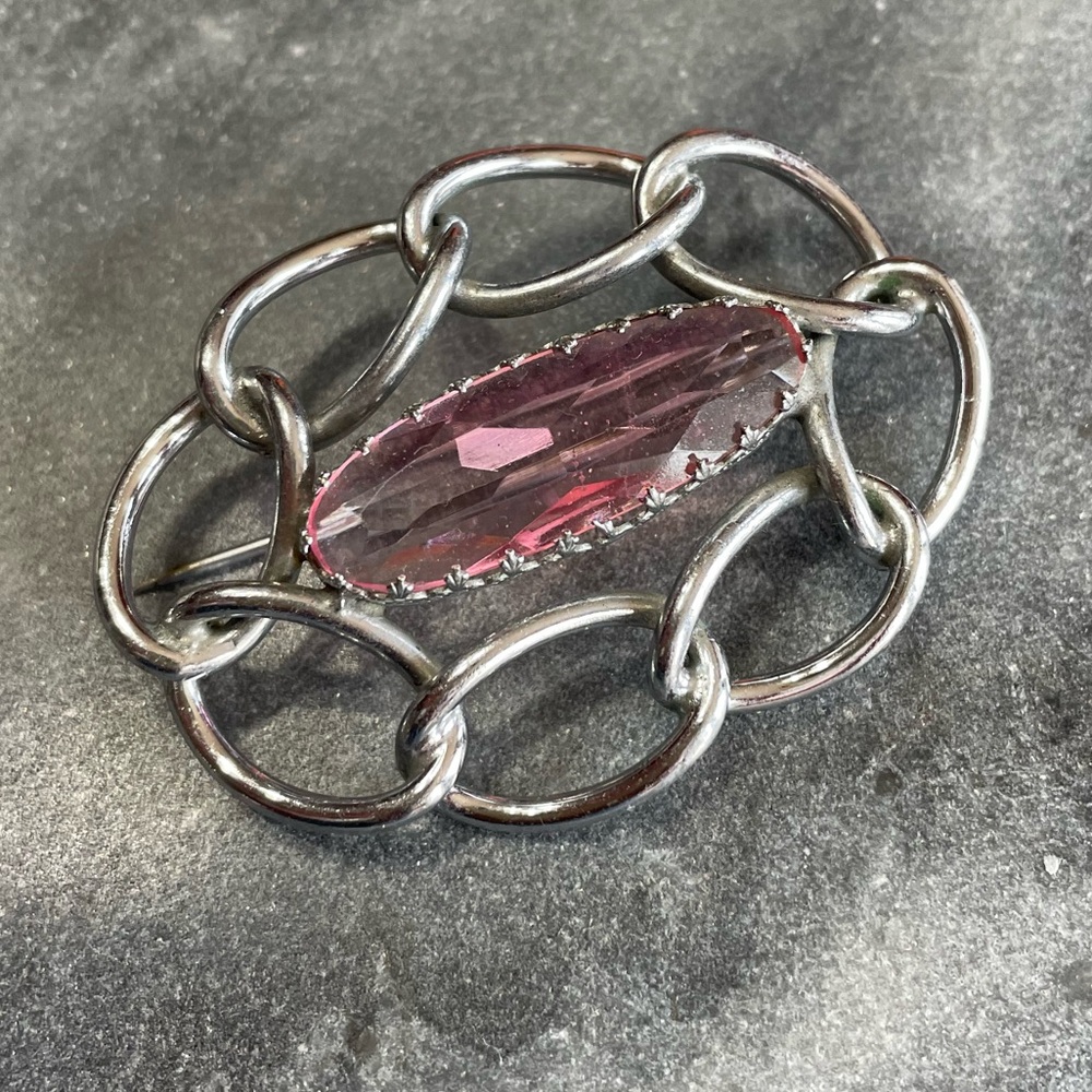 Vintage Art Deco Pink Crystal Brooch